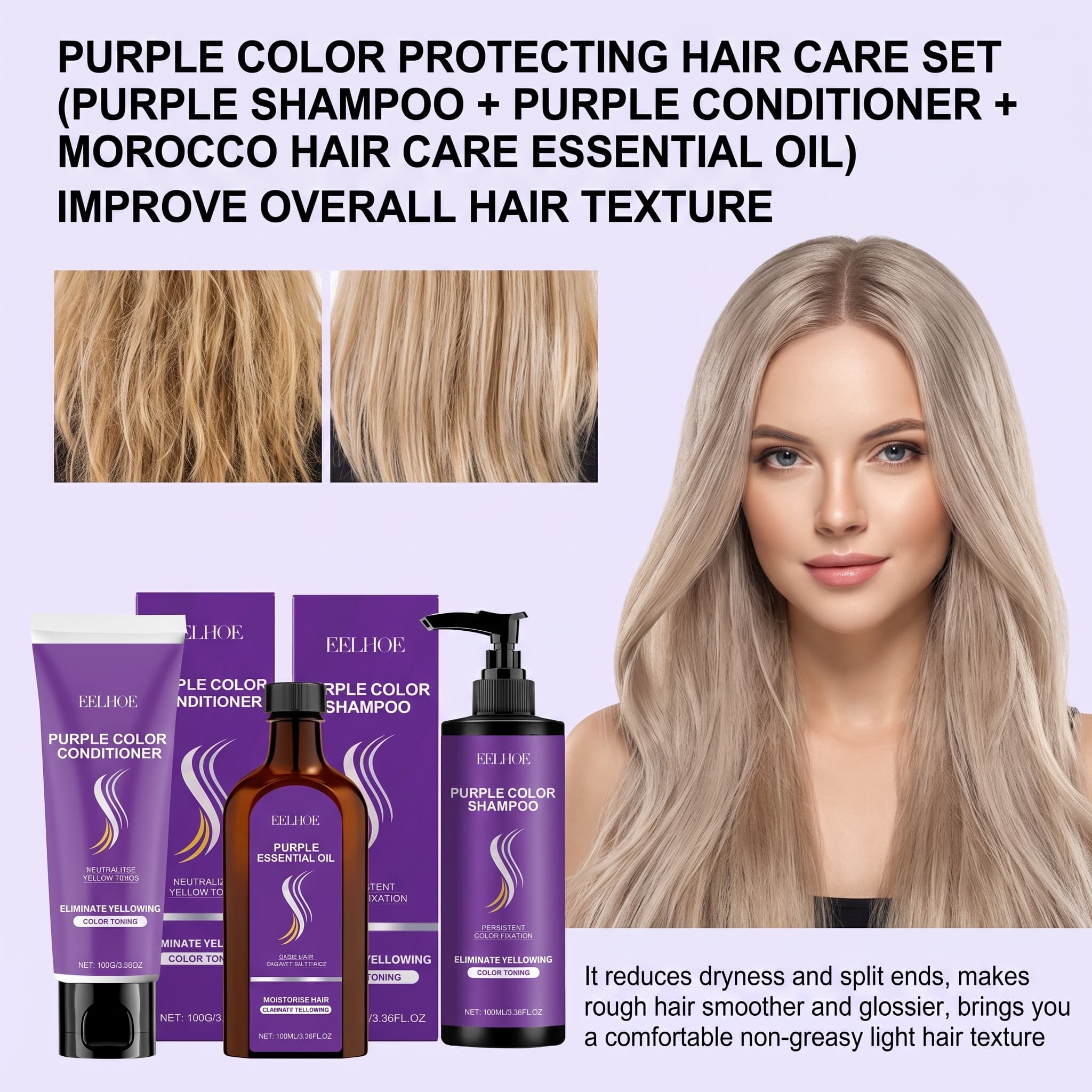 Hair Care Color - Zestaw szamponu fioletowego z odżywką, olejkiem